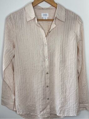 Sigrid Olsen Cotton & Metallic Stripe Semi Sheer Button Up Top Women’s Small EUC
